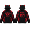 Black and Red Graphic Pullover Hoodie with Cat Ears