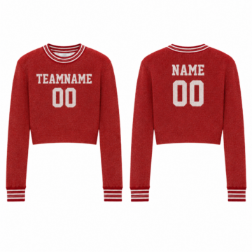 Red and White Cropped Knit Sweater