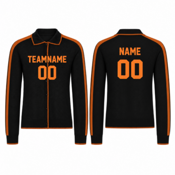 Orange and Black Polo Collar Knit Cardigan