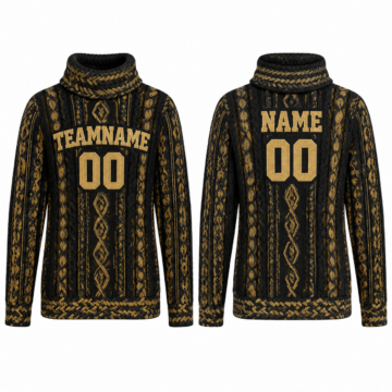 Black and Gold Cable Knit Turtleneck Sweater
