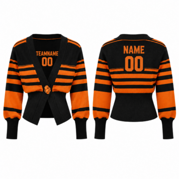 Black and Orange Striped Cropped Knit Cardigan