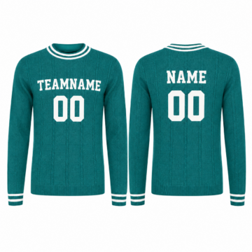 Teal and White Cable Knit Crewneck Sweater