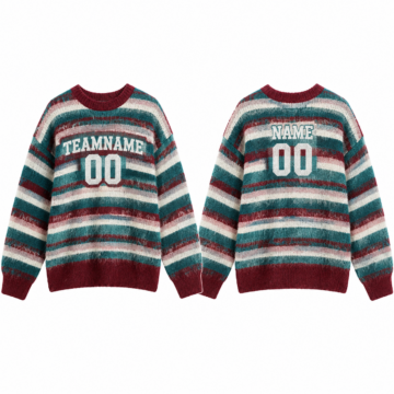 White and Teal Striped Fuzzy Knit Sweater