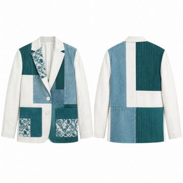 White and Teal Patchwork Blazer