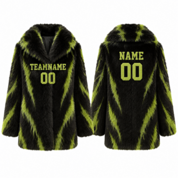 Black and Lime Faux Fur Coat with Shawl Collar