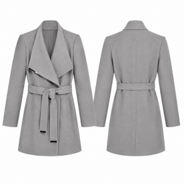 Silver and Black Metallic-Tip Belted Wrap Coat