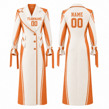 White and Orange Draped Collar Longline Coat