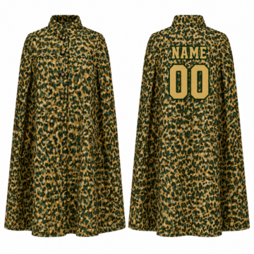 Gold and Forest Green Leopard Print Cape Coat
