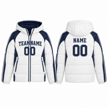 White and Navy Quilted Hooded Puffer Jacket