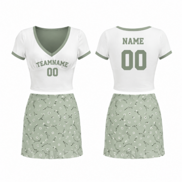 White and Green Two-Piece Crop Top and Mini Skirt Set