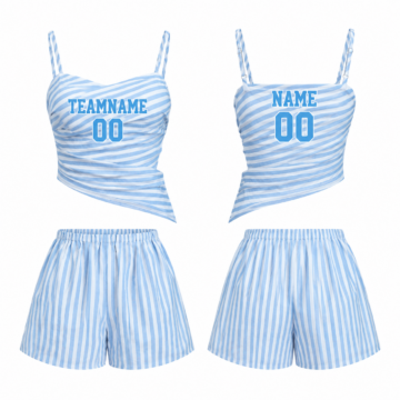 Sky Blue and White Striped Cami Crop Top and Shorts Set