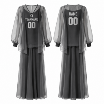 Gray and Black Sheer Chiffon Layered Top and Maxi Skirt Set