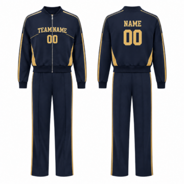Navy and Gold Tracksuit Set with Bomber Jacket and Straight-Leg Pants