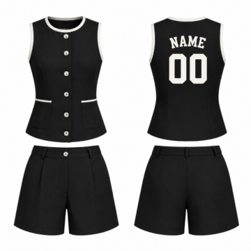 Black and White Sleeveless Vest and Shorts Set