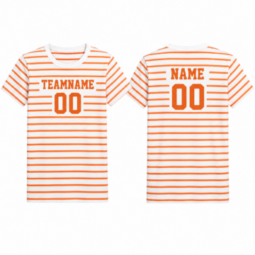 White and Orange Striped Crew Neck T-Shirt