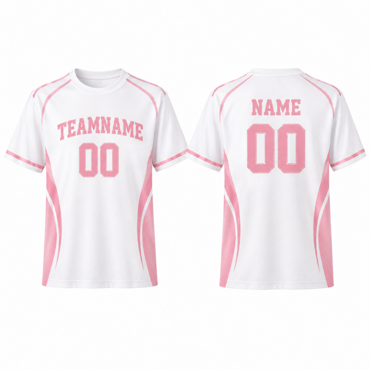 White and Pink Crew Neck Graphic T-Shirt