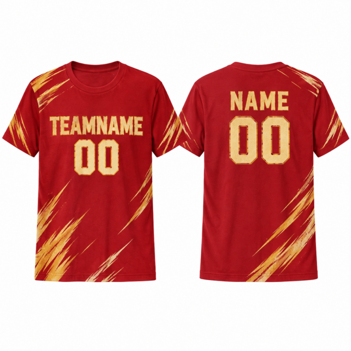 Gold and Red Colorblock Crew Neck T-Shirt